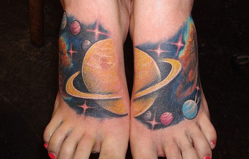 Universe Space Tattoo On Feet