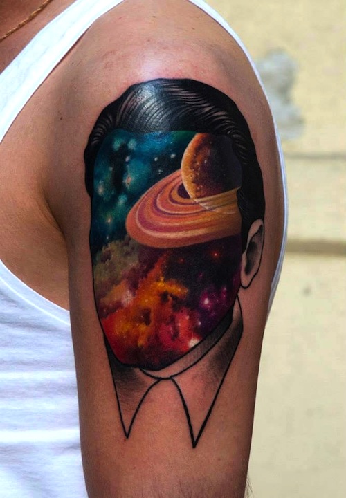 Universe Space Tattoo On Left Shoulder