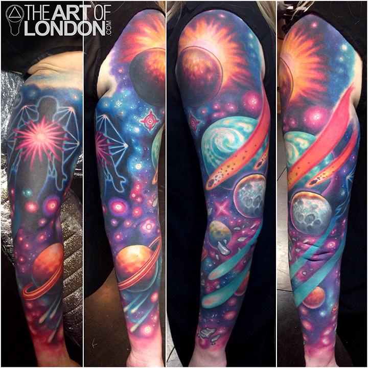 Universe Tattoo On Full Sleeve by The Art Of London