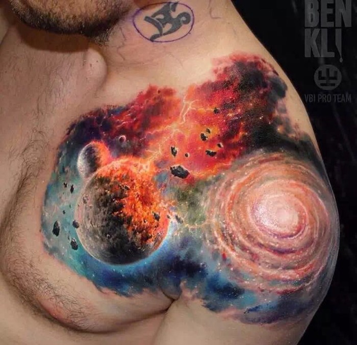 Universe Tattoo On Man Left Shoulder