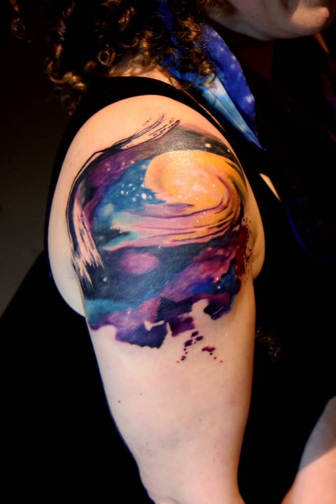Universe Tattoo On Right Shoulder
