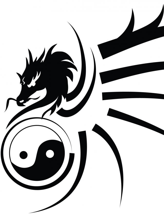 Very Nice Dragon With Yin Yang Tattoo Stencil