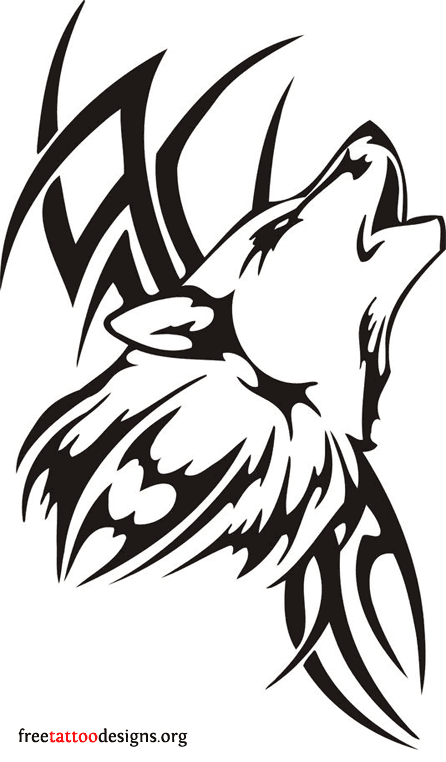 Very Nice Tribal Wolf Roaring With Design Tattoo Stencil