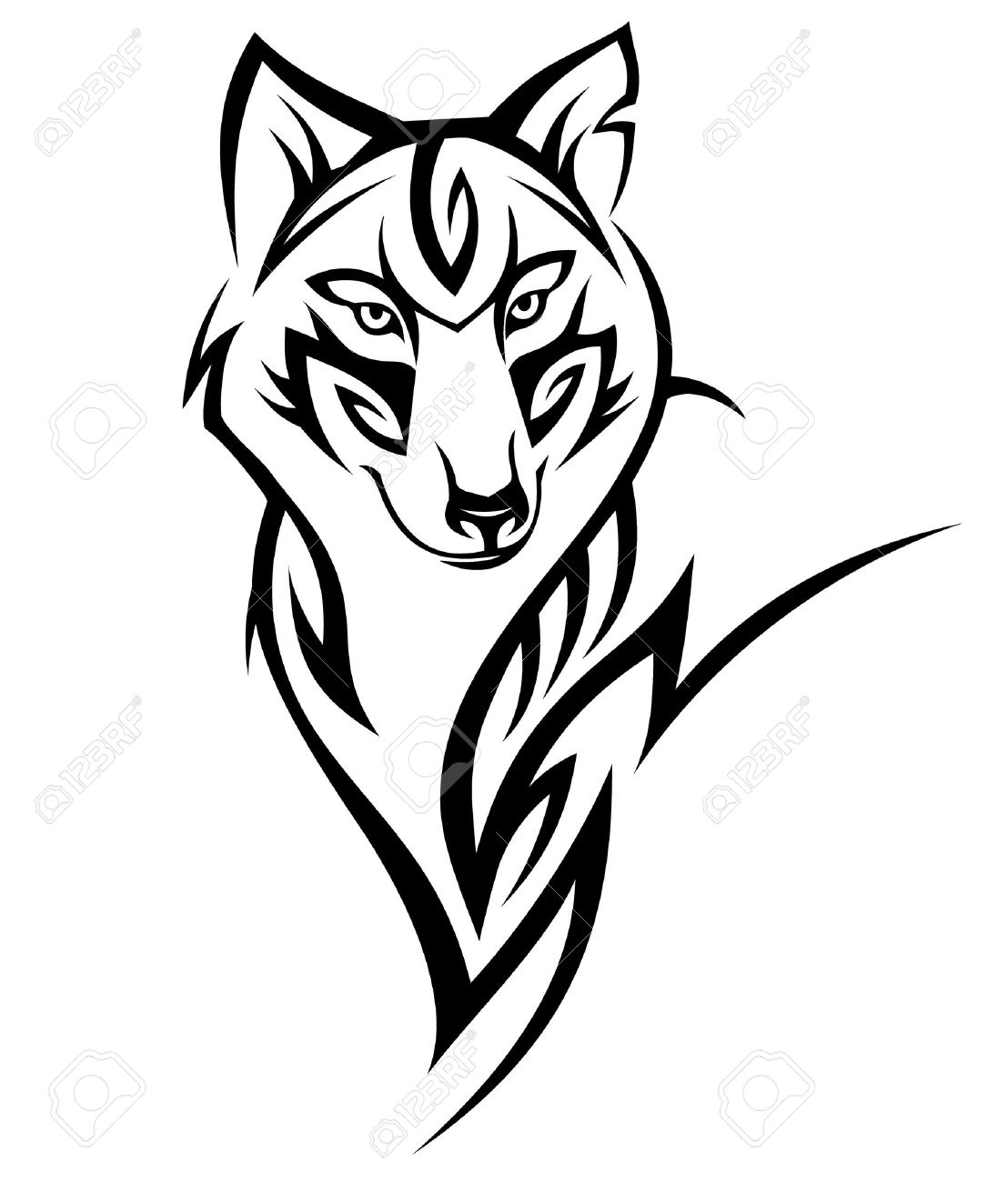 Very Nice Wolf Tribal Tattoo Design