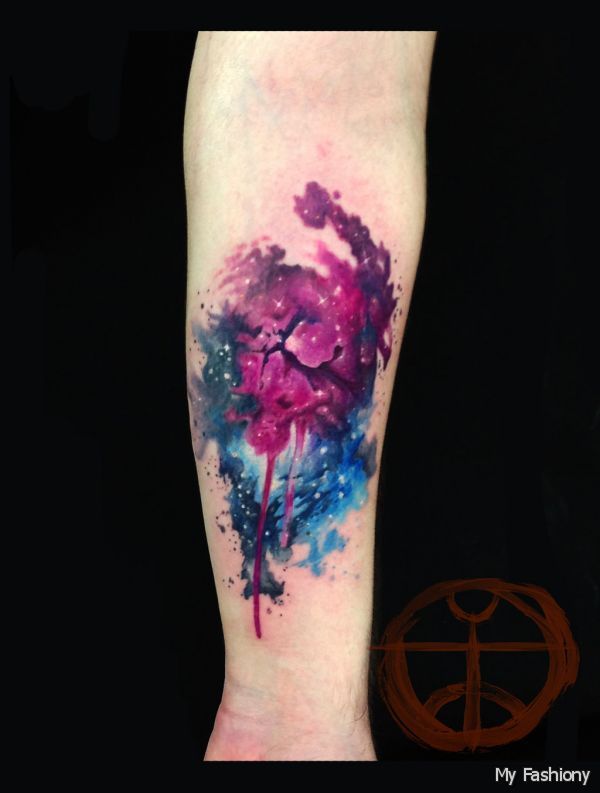 Watercolor Universe Tattoo On Forearm