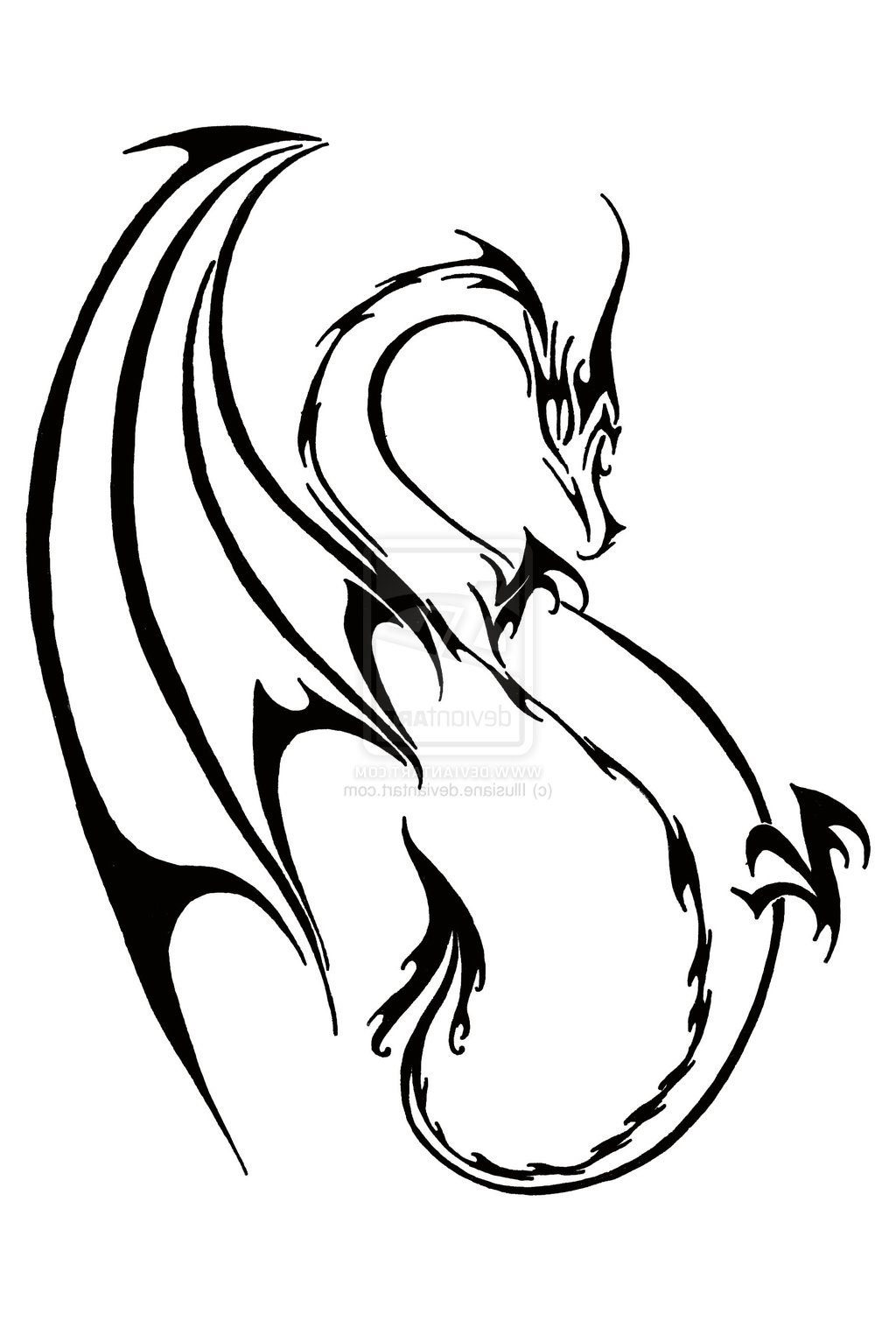 White And Black Tribal Dragon Tattoo Design