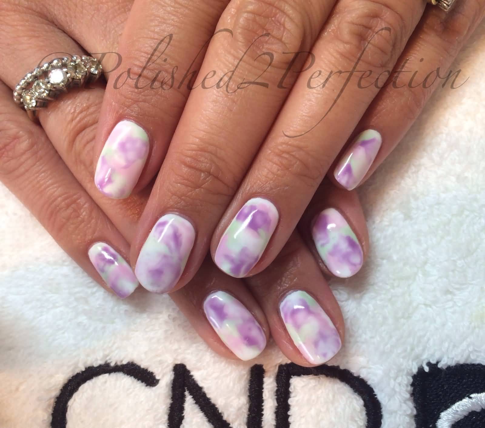 White And Purple Watercolor Pastel Nail Art