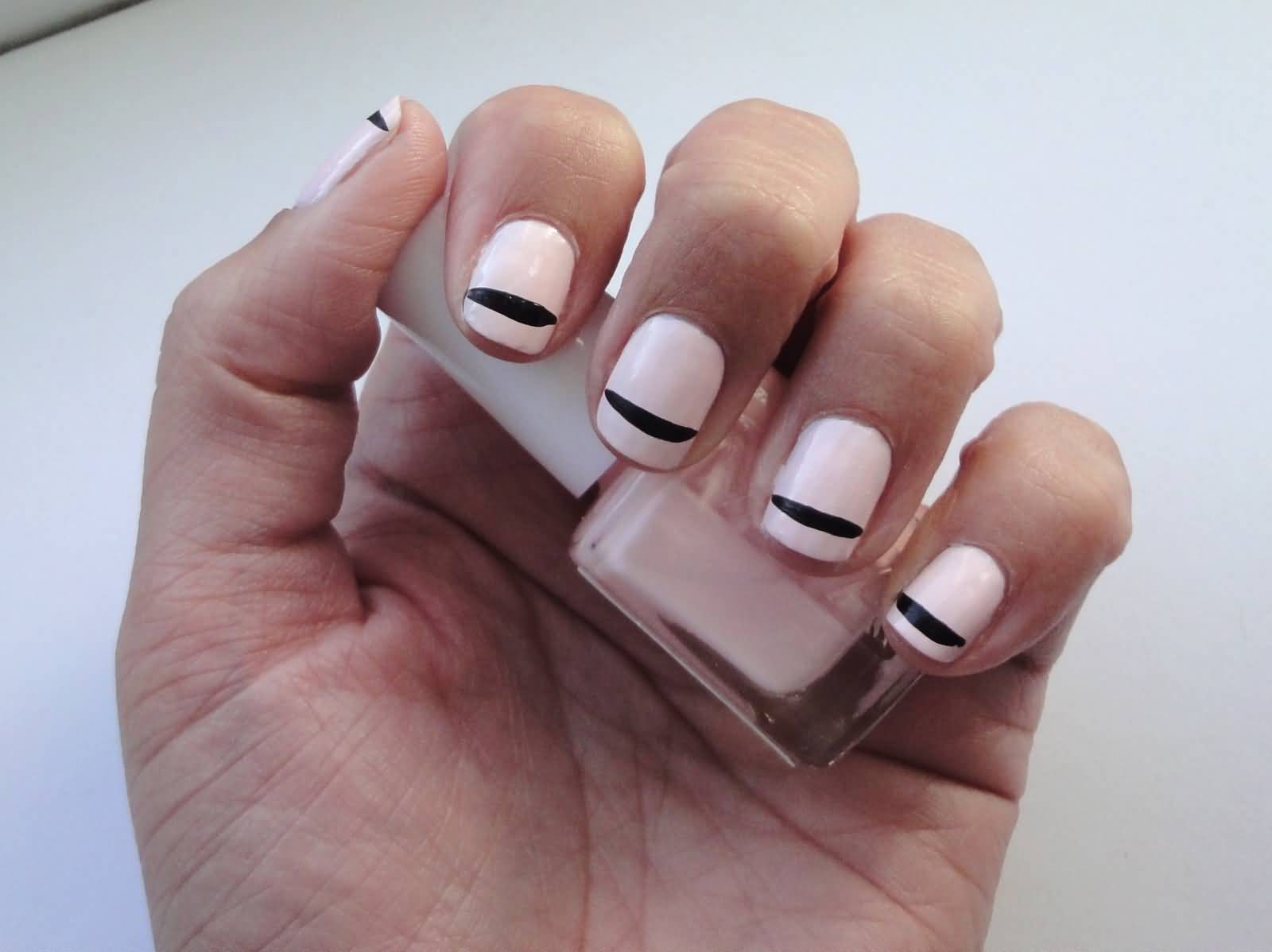 White Nails With Black Stripes Nail Art
