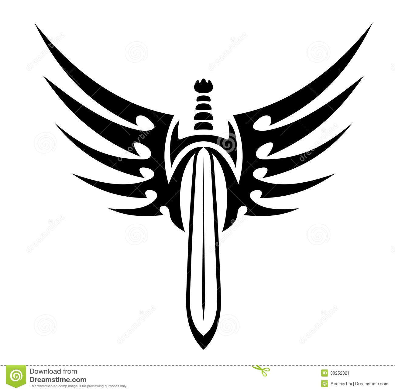 Winged Sword Tribal Tattoo Design
