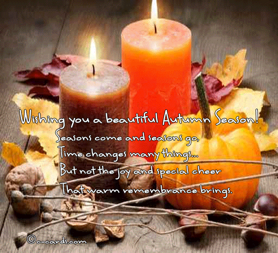 Wishing You A Beautiful Autumn Season Wishes Lighting Candle And Flowers Animated Picture