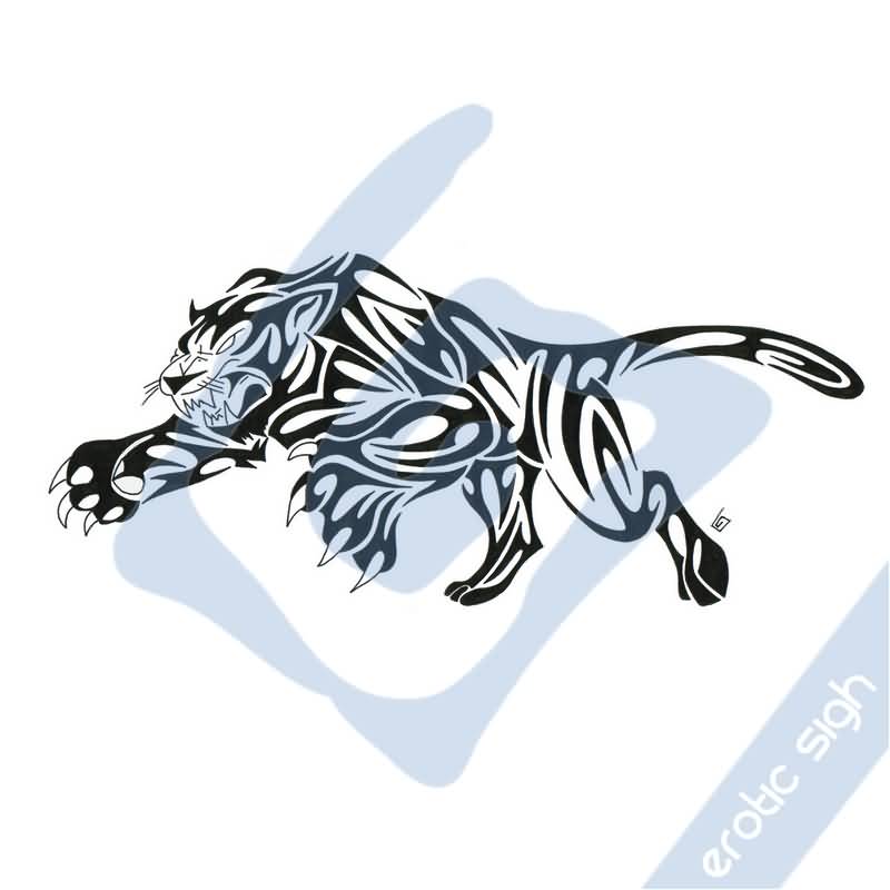 Wonderful Angry Tribal Panther Jumping Tattoo Design