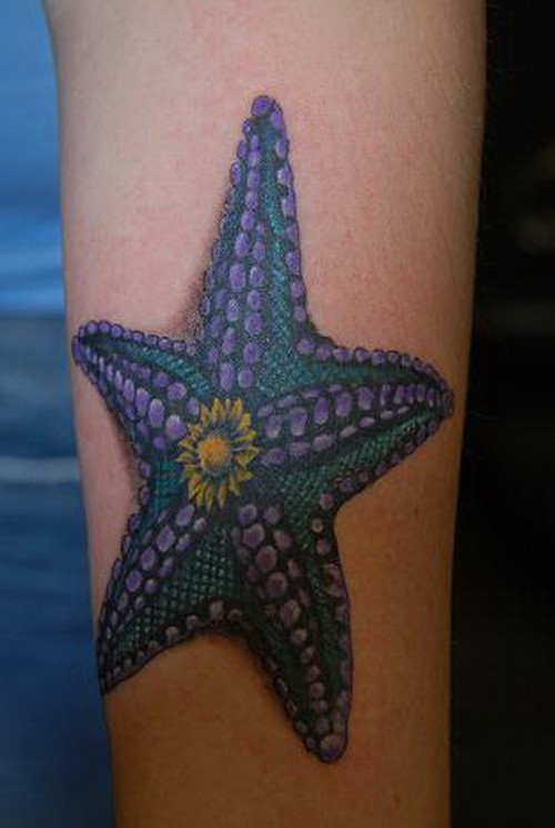 Wonderful Colorful Starfish Tattoo On Arm Sleeve