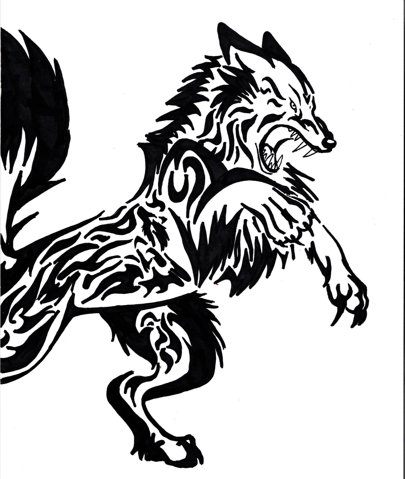 Wonderful Extremely Angry Tribal Wolf Tattoo Stencil