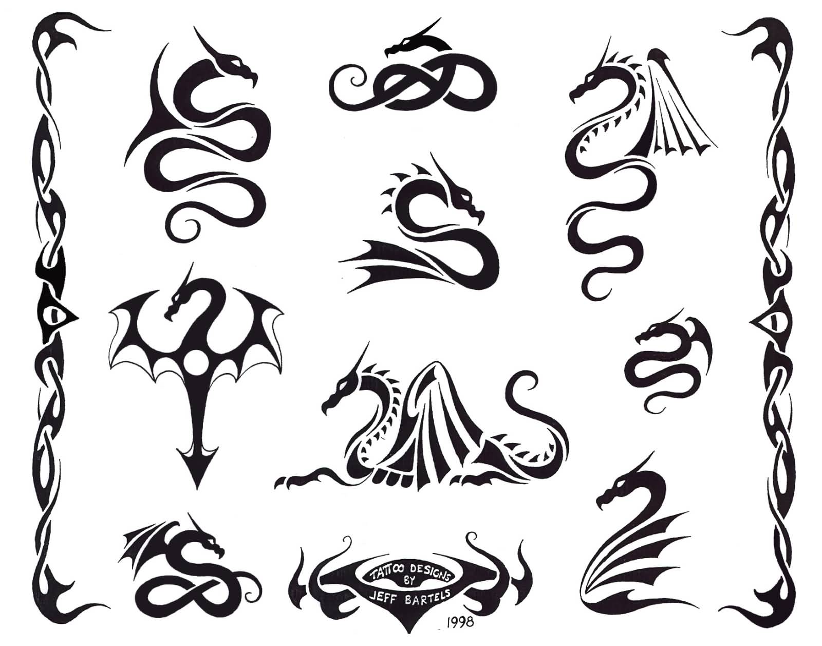 Wonderful Tribal Dragon Tattoo Samples Set