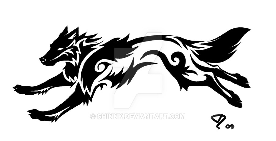 Wonderful Tribal Wolf Running Tattoo Design