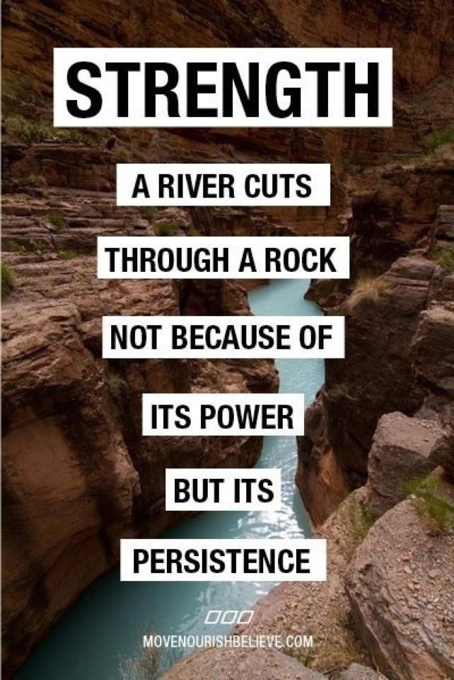 A river cuts through rock, not because of its power, but because of its persistence. - Jim Watkins