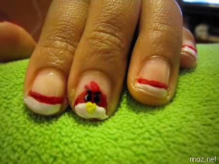 Acrylic Tip Red Angry Birds Nail Art
