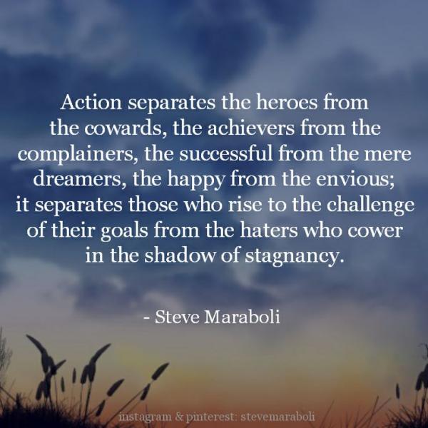 Action separates the heroes from the cowards, the achievers from the complainers, the successful from the mere dreamers, the happy from the envious ... - Steve Maraboli