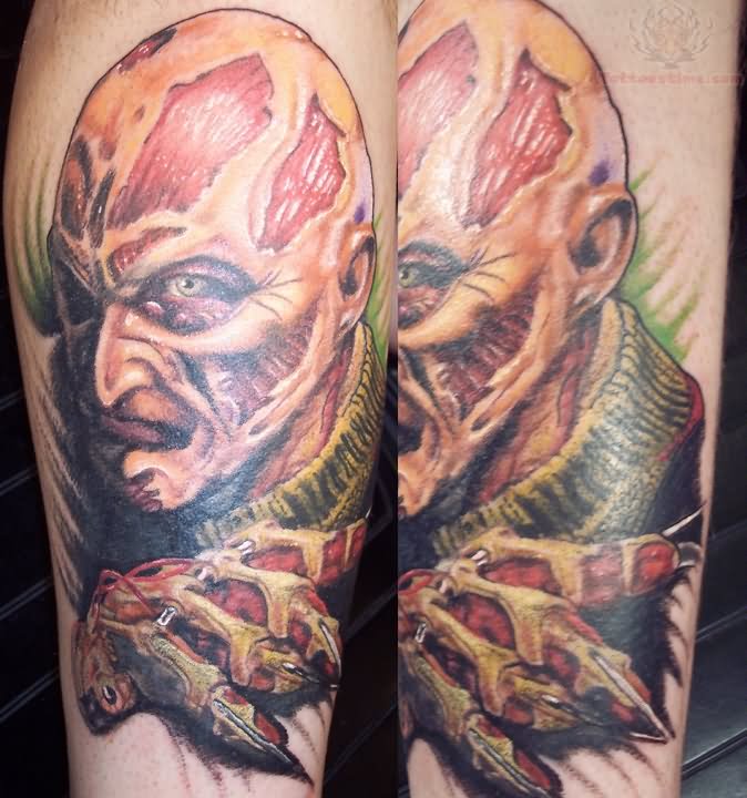 Amazing Color Ink Freddy Krueger Portrait Tattoo