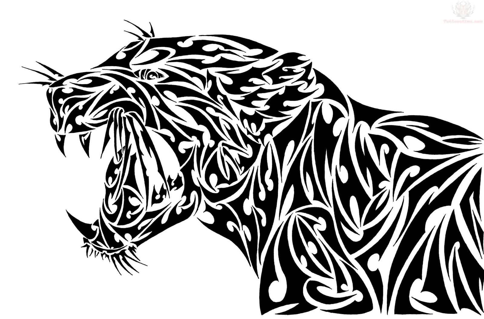 Amazing Roaring Tribal Jaguar Tattoo Design