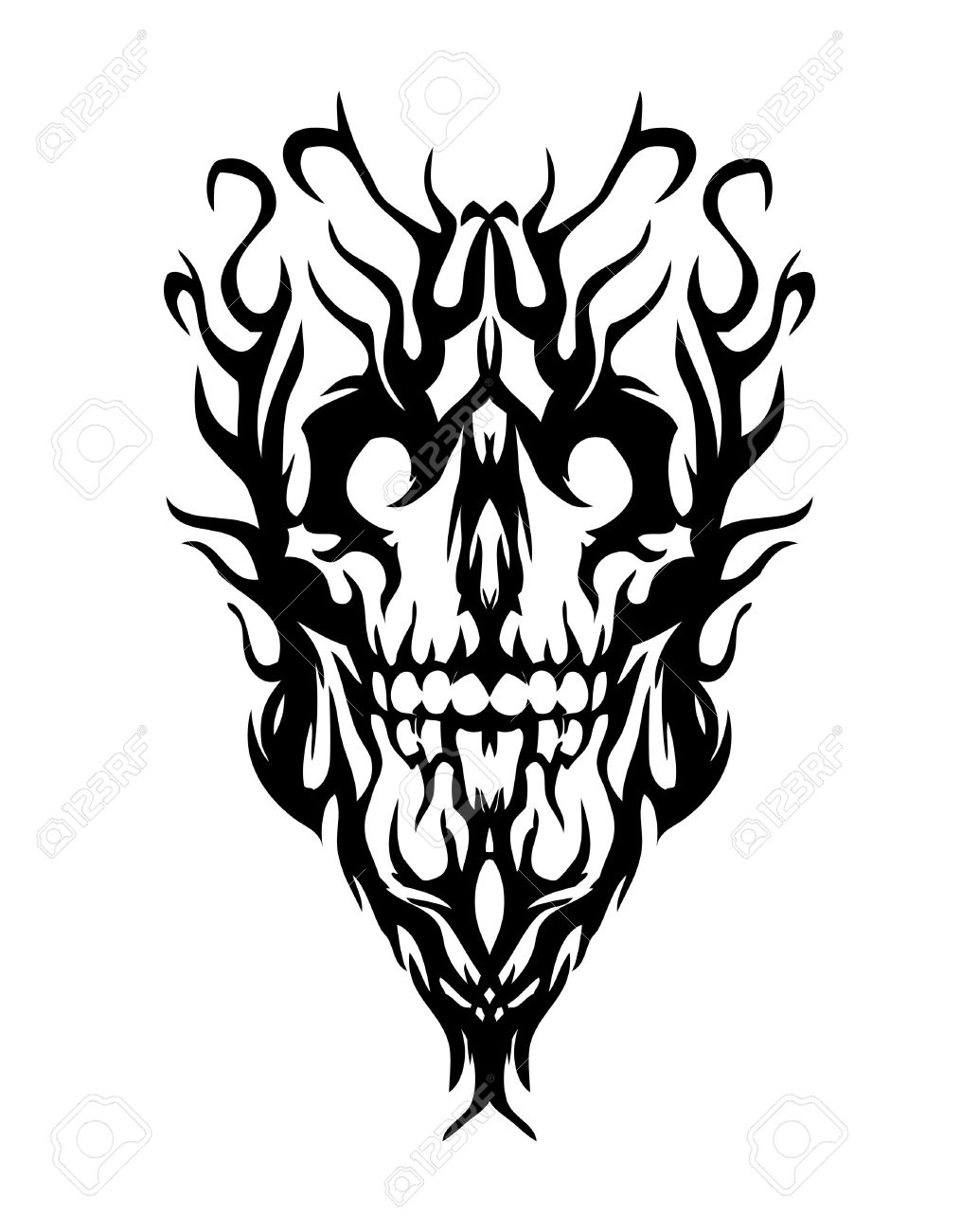 Amazing Tribal Evil Skull Tattoo Design