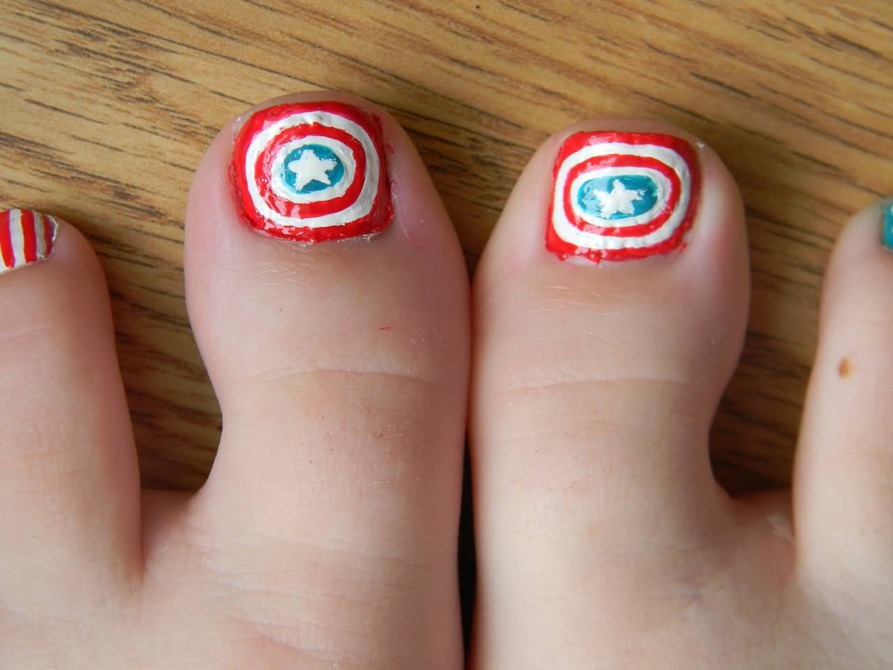 American Flag Toe Nail Art Design
