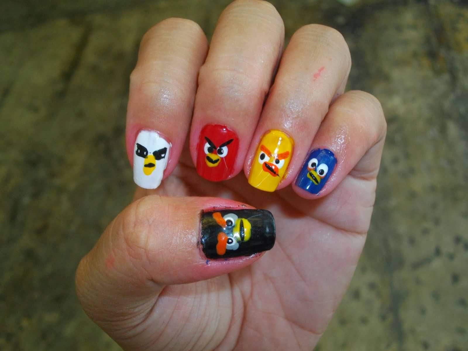 Angry Birds Nail Art Design Idea For Girls