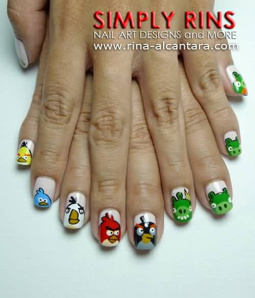 Angry Birds Nail Art Design Ideas For Girls