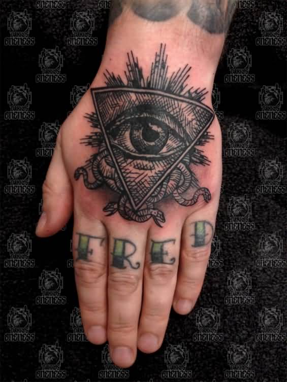 Attractive Illuminati Evil Eye Tattoo On Hand