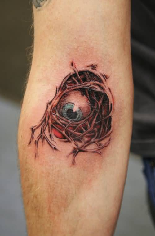 Attractive 3D Evil Eye Tattoo On Forearm