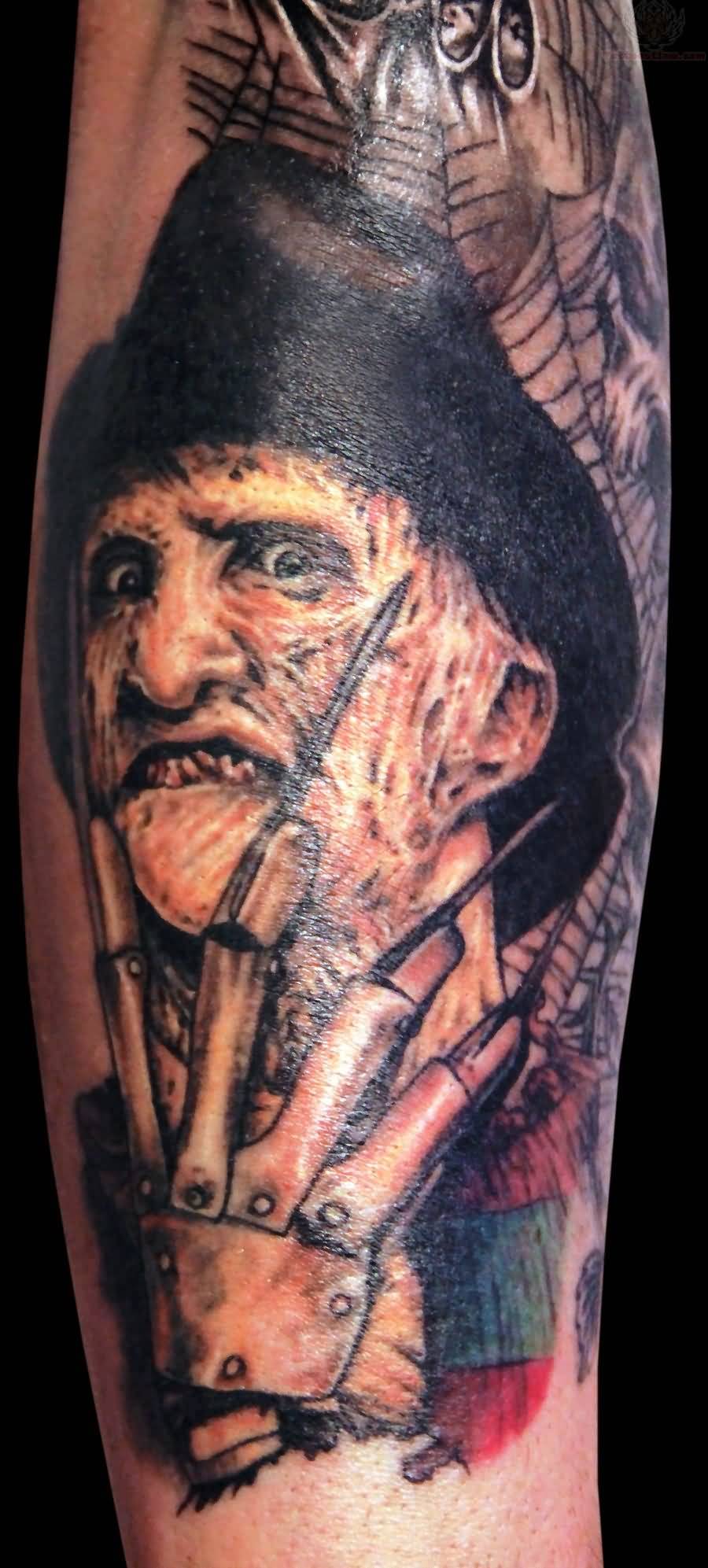 Attractive Freddy Krueger Portrait Tattoo
