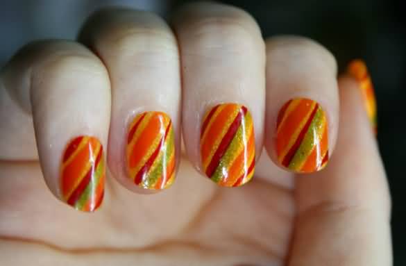 Autumn Stripes Nail Art Design