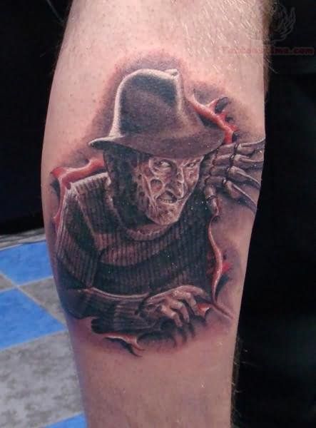 Awesome 3D Grey Ink Freddy Krueger Tattoo