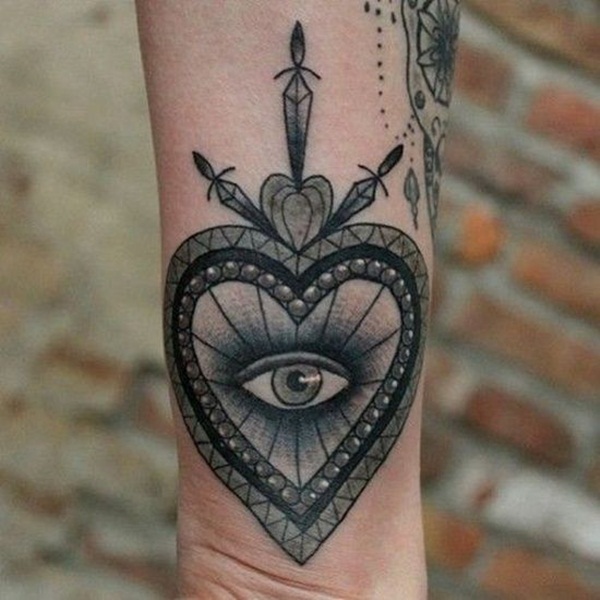 Awesome Black And Grey In Heart Shape Tattoo On Wrist