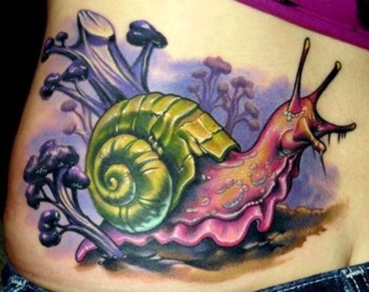 Awesome Colorful Snail Tattoo On Lower Back