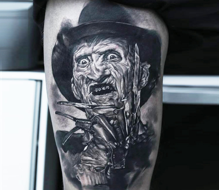 Awesome Grey Ink Freddy Krueger Tattoo