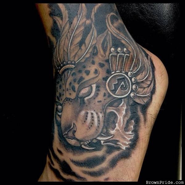 Awesome Guerrero Jaguar Head Tattoo On Foot By Indio Reyes