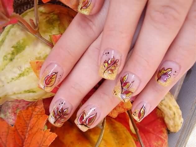 Beautiful Autumn Leaves Nail Art Design Idea