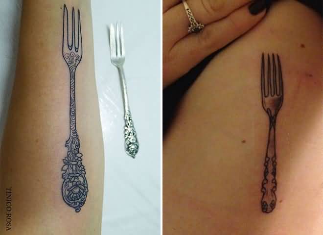 Beautiful Grey Vintage Fork Tattoos Design