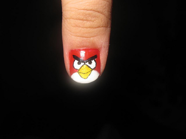 Beautiful Red Angry Birds Nail Art