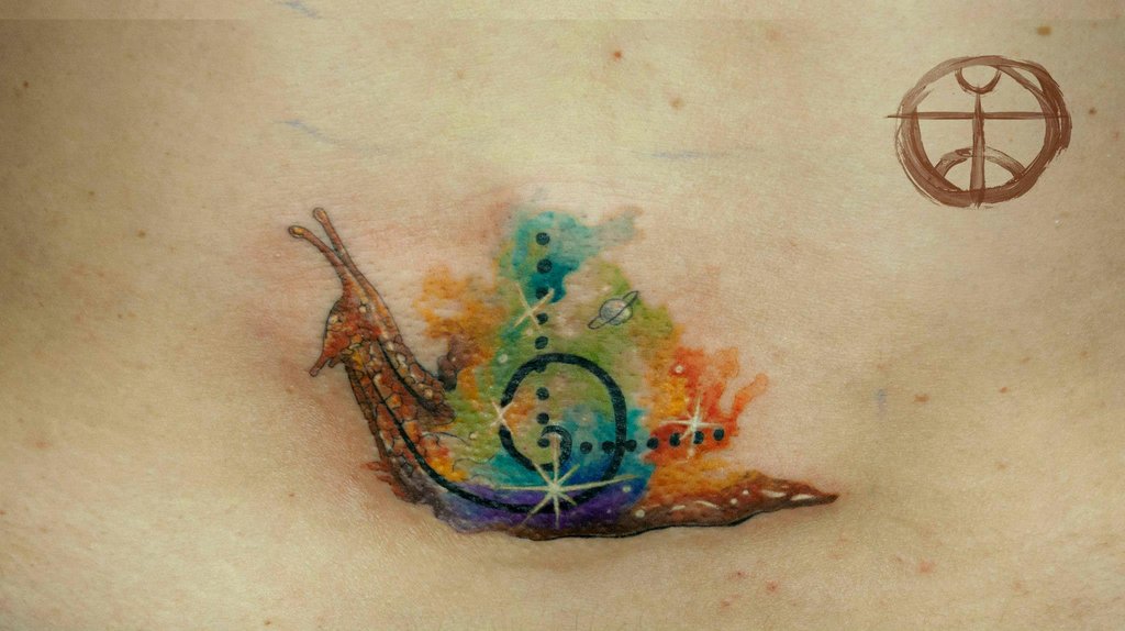 Beautiful Snail Watercolor Tattoo