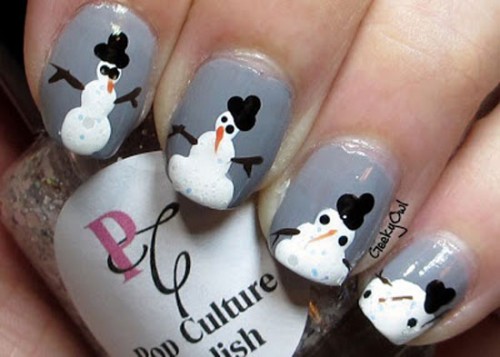 Beautiful Snowman On Grey Nails Winter Nail Art