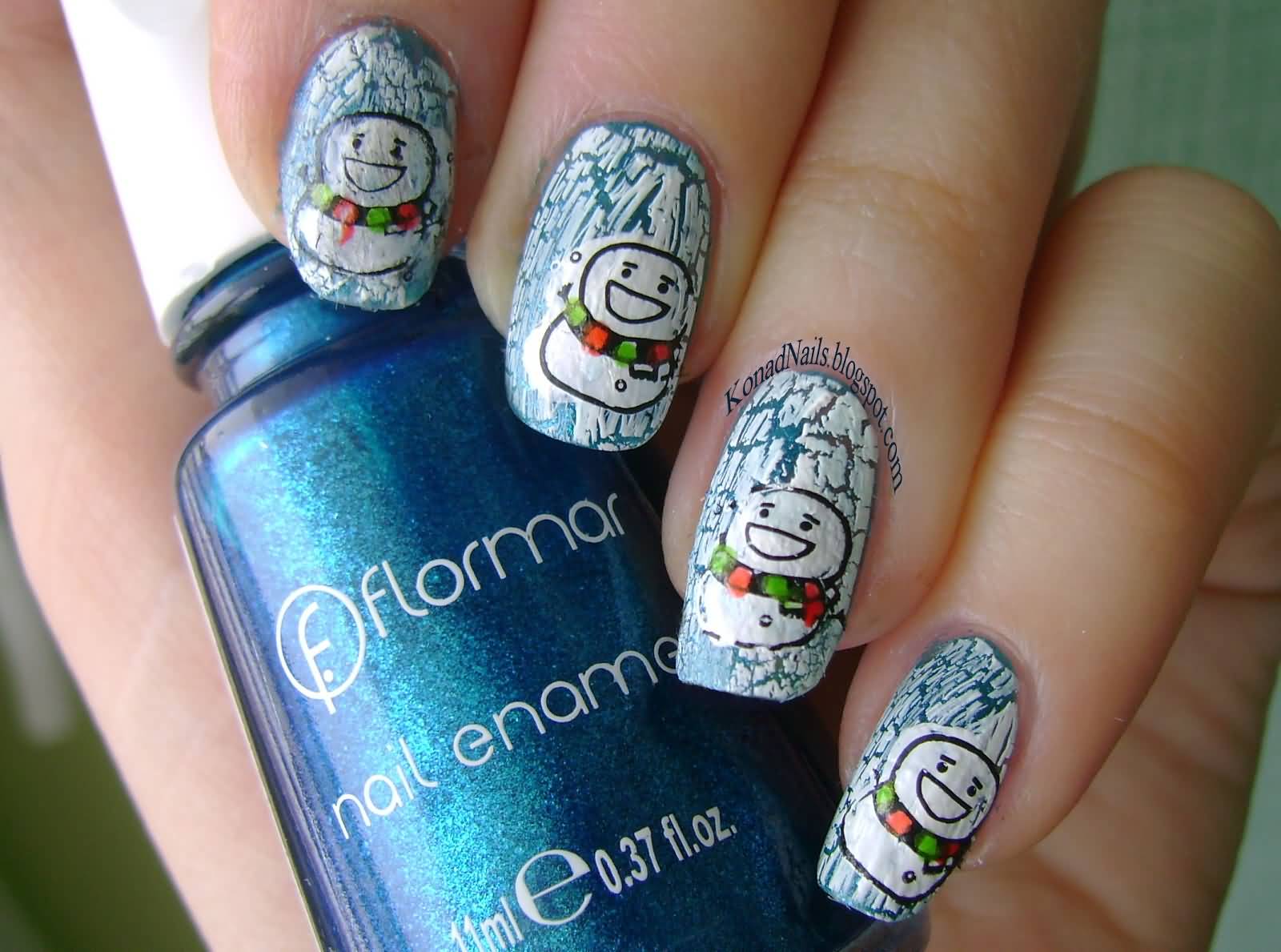 Beautiful Snowman Winter Nail Art Design Idea