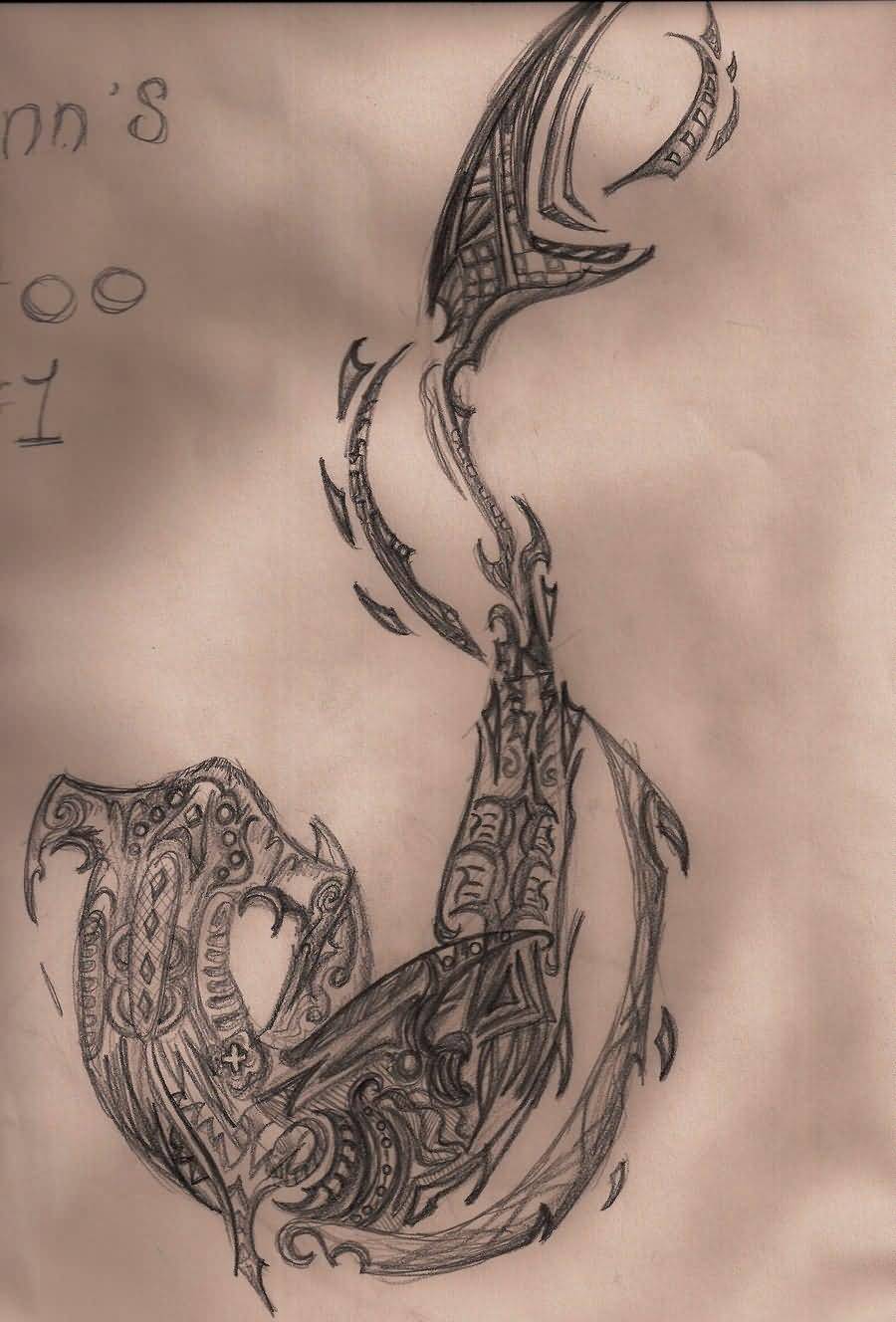 Beautiful Tribal Hammerhead Shark Tattoo Sketch