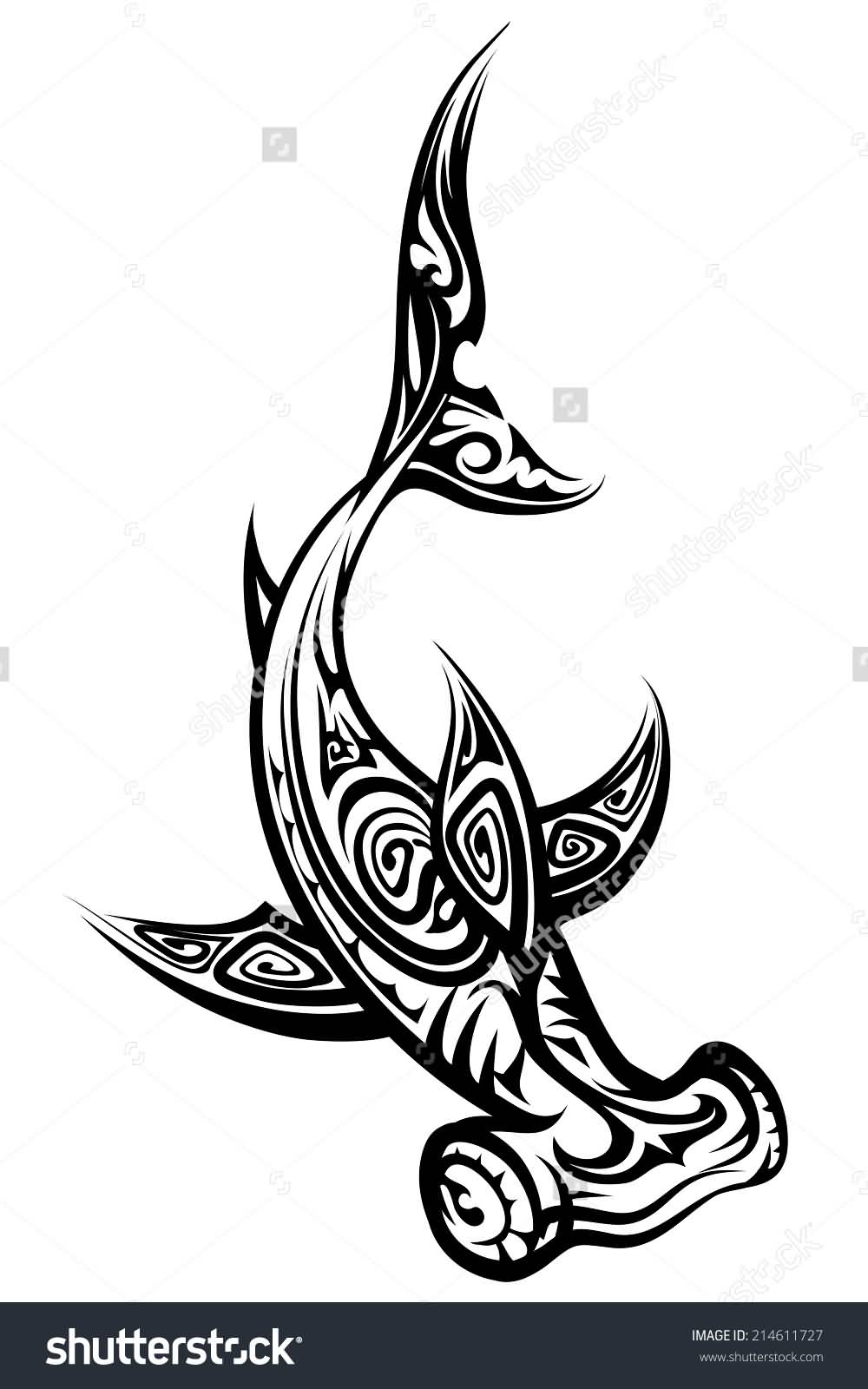 Beautiful Tribal Hammerhead Shark Tattoo Stencil