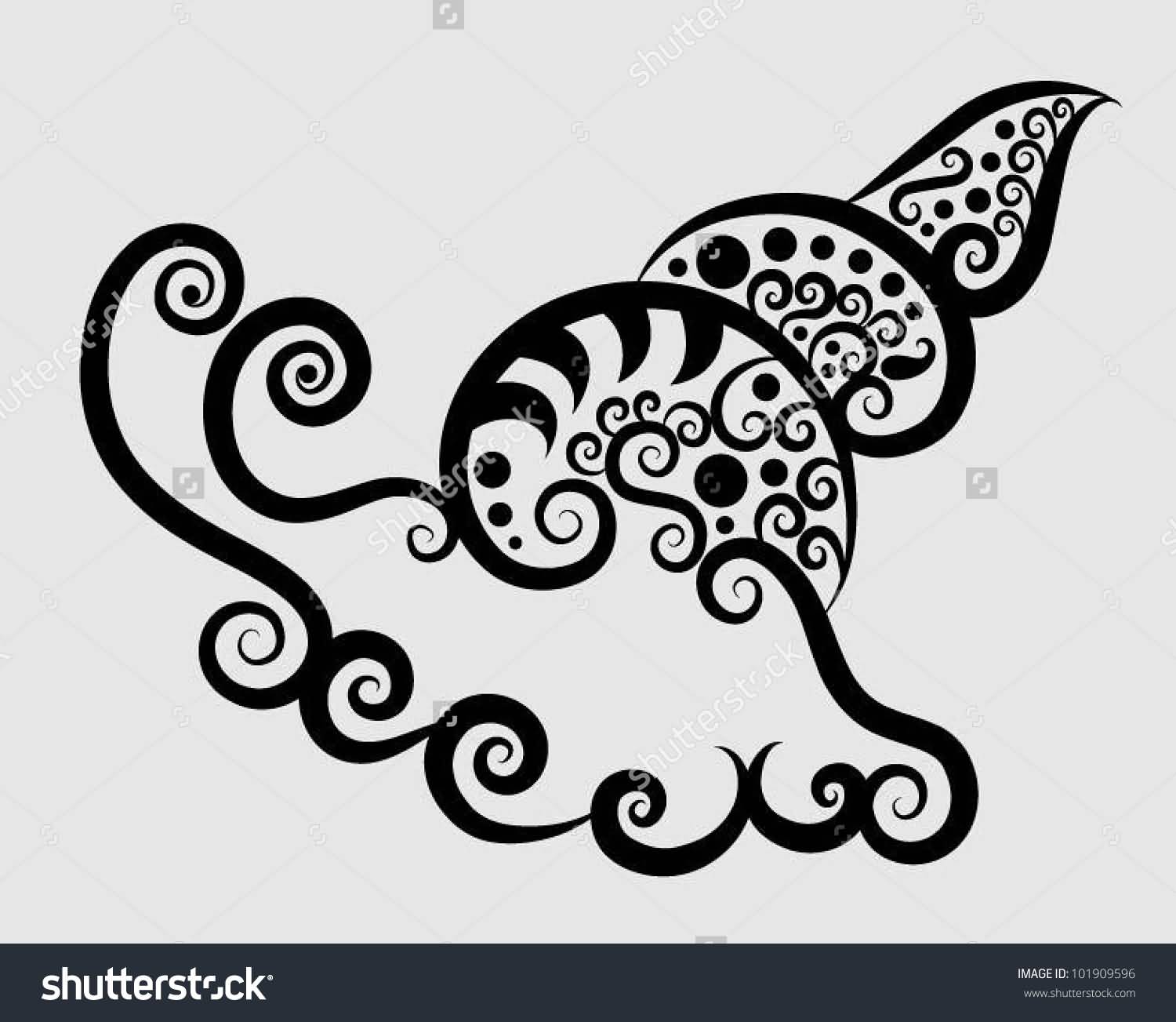 Beautifuly Decorated Snail Tattoo Stencil