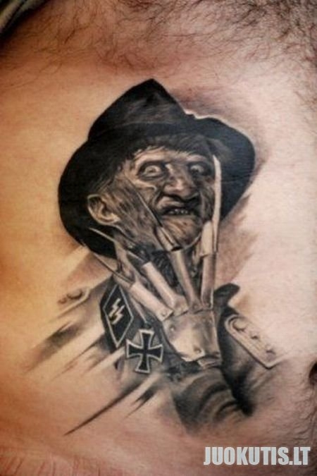 Black And Grey 3D Freddy Krueger Tattoo