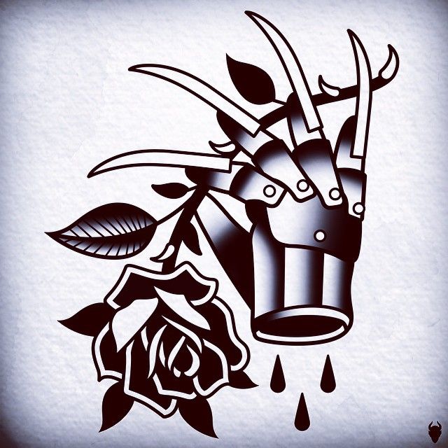 Black And Grey Freddy Krueger Glove Traditional Tattoo Stencil