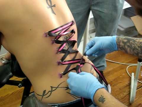 Black And Pink Ribbon Corset Piercing Ideas