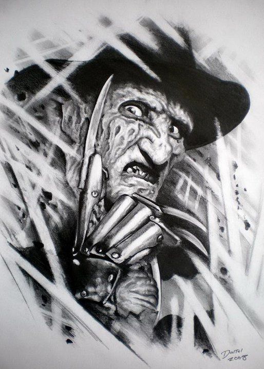 Black And White Angry Freddy Krueger Tattoo Design